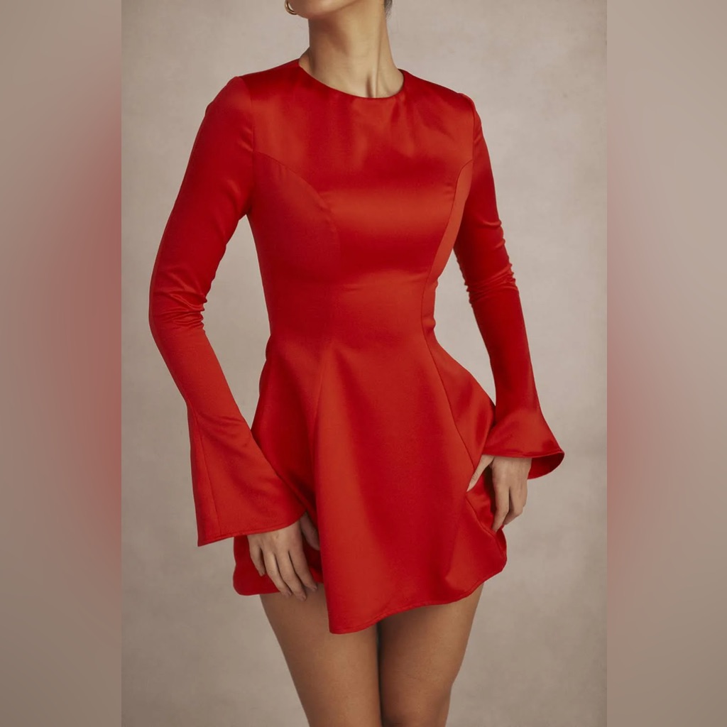 House Of Cb Fiery Red Long Sleeve Dress